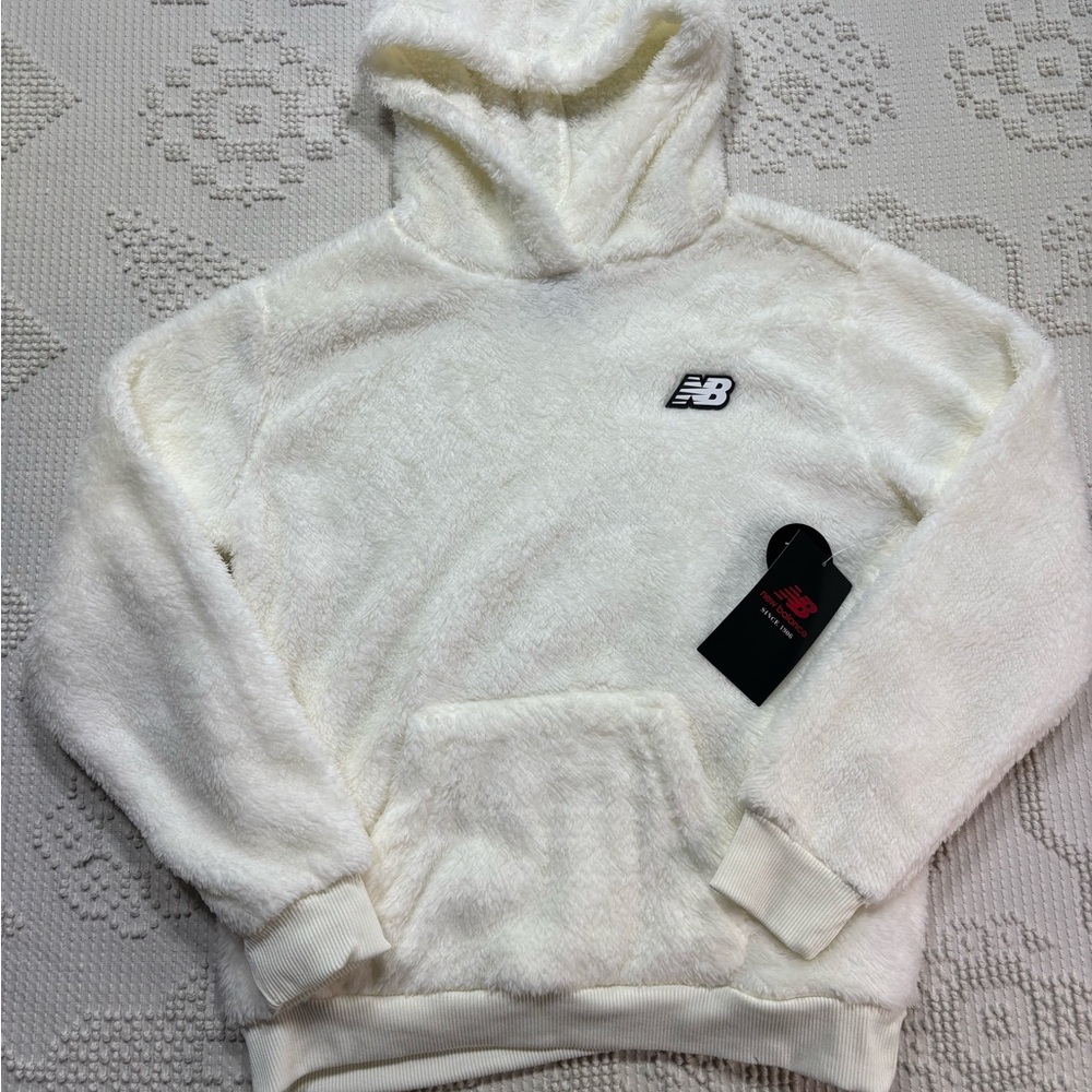 New Balance Sherpa Teddy Bear Hoodie Fleece Pullover Sweatshirt Kids Sz 10/12 M